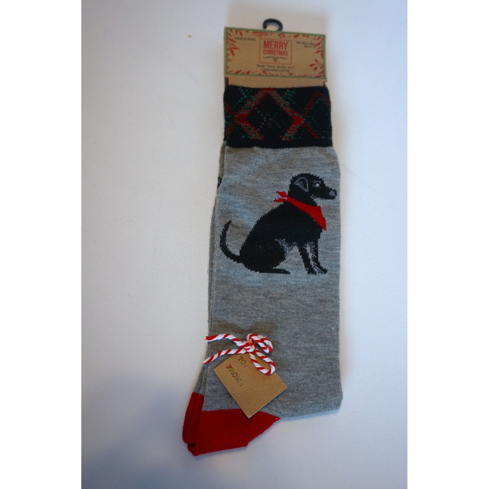 Belk Merry Christmas Men Black Lab Dog Grey Crew Socks Size 8-12 BLKMCF18-07